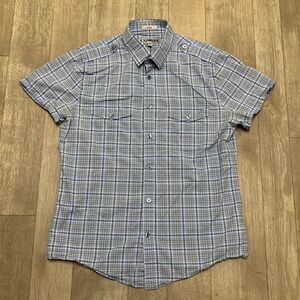 Mens Express Plaid Fitted Button‎ Up Casual Shortsleeve Shirt